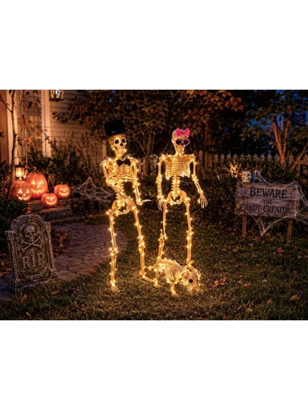 36-Inch Lighted Human & Dog Skeleton Halloween Decor - Spooky Outdoor Display